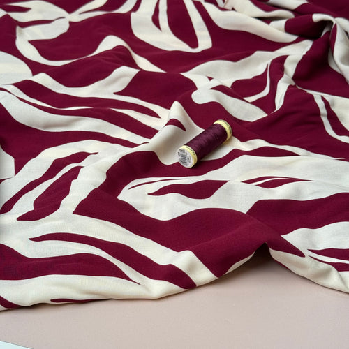 Abstract Floral Magenta Viscose Poplin Fabric