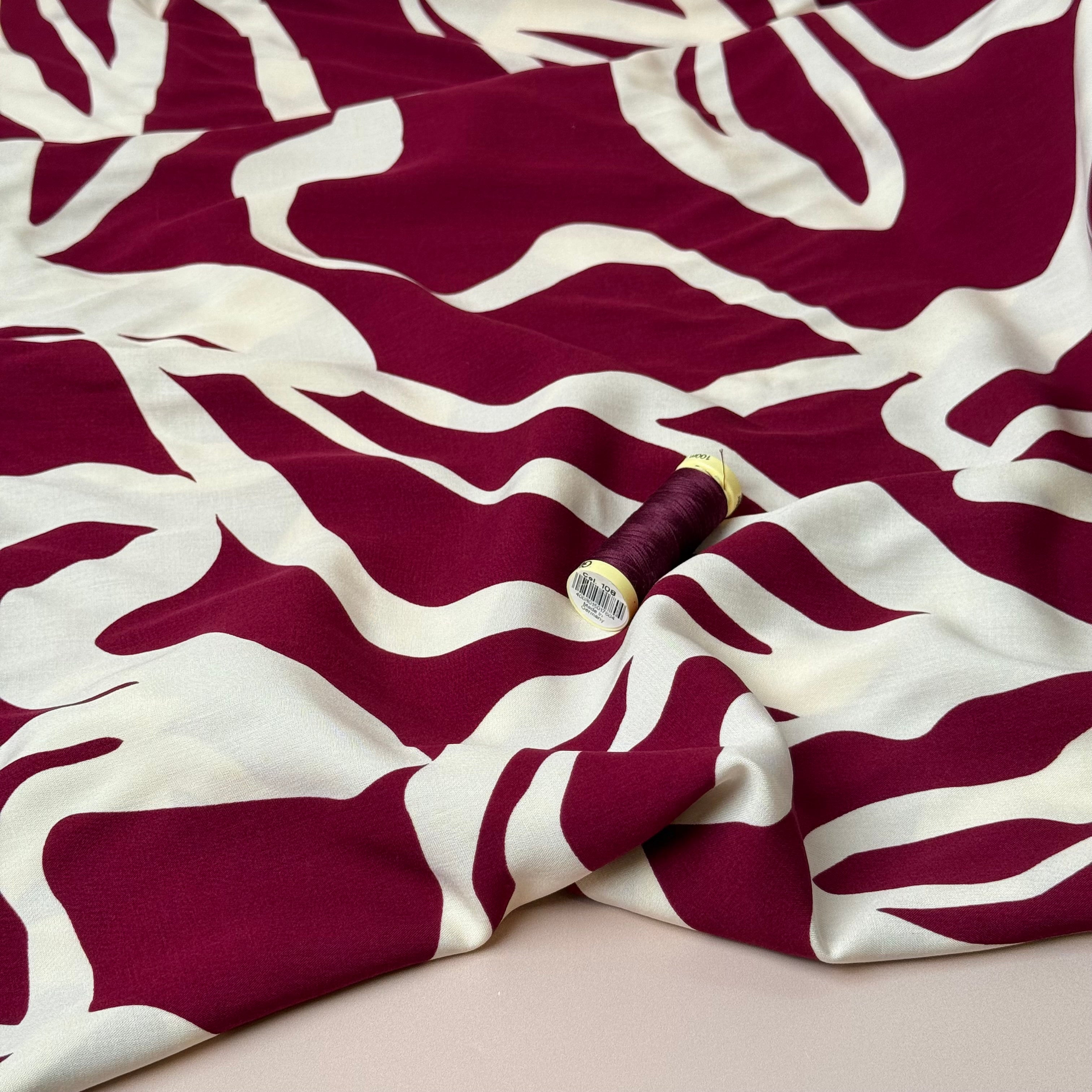 Abstract Floral Magenta Viscose Poplin Fabric