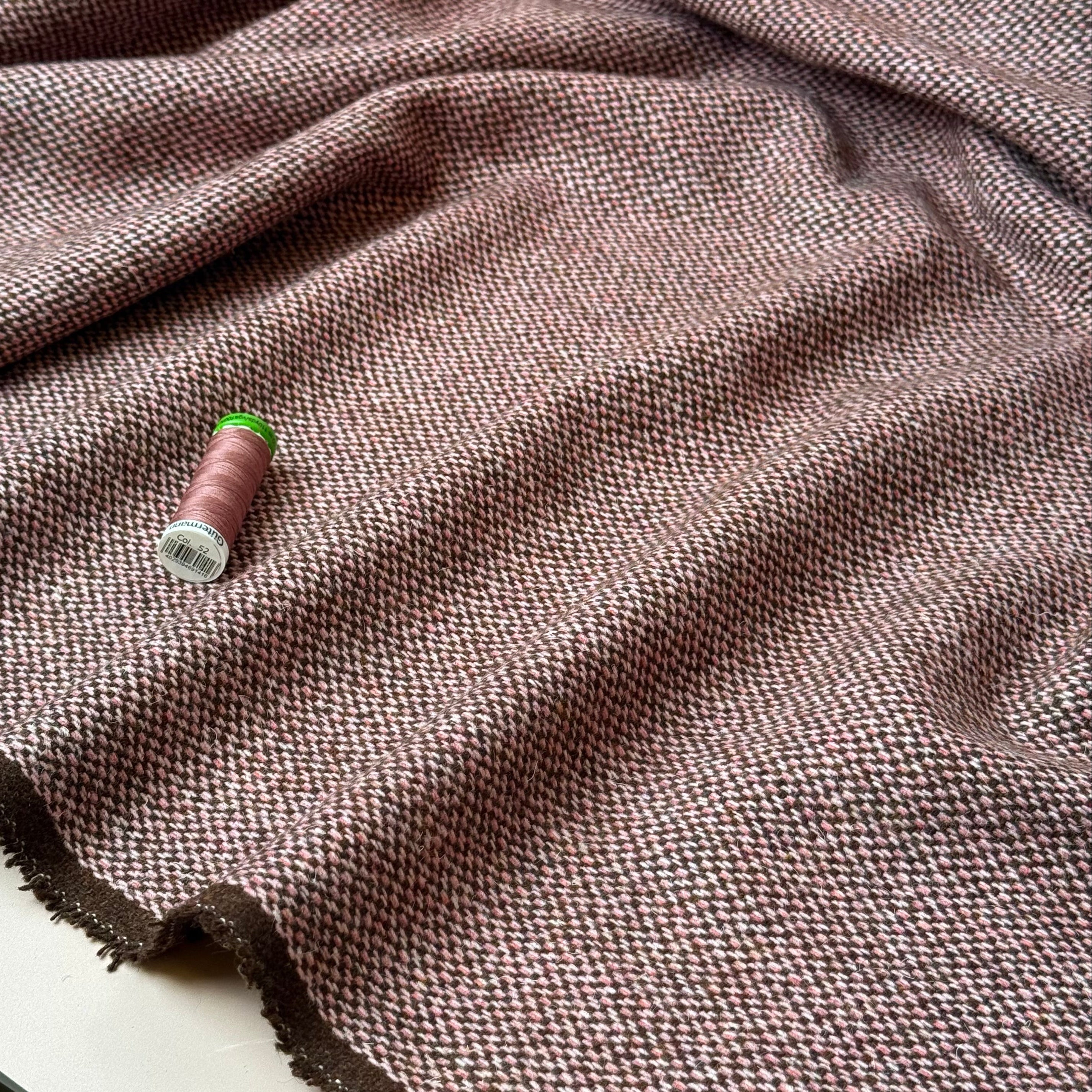 Pink and Brown Tweed Woven Wool Blend Coating