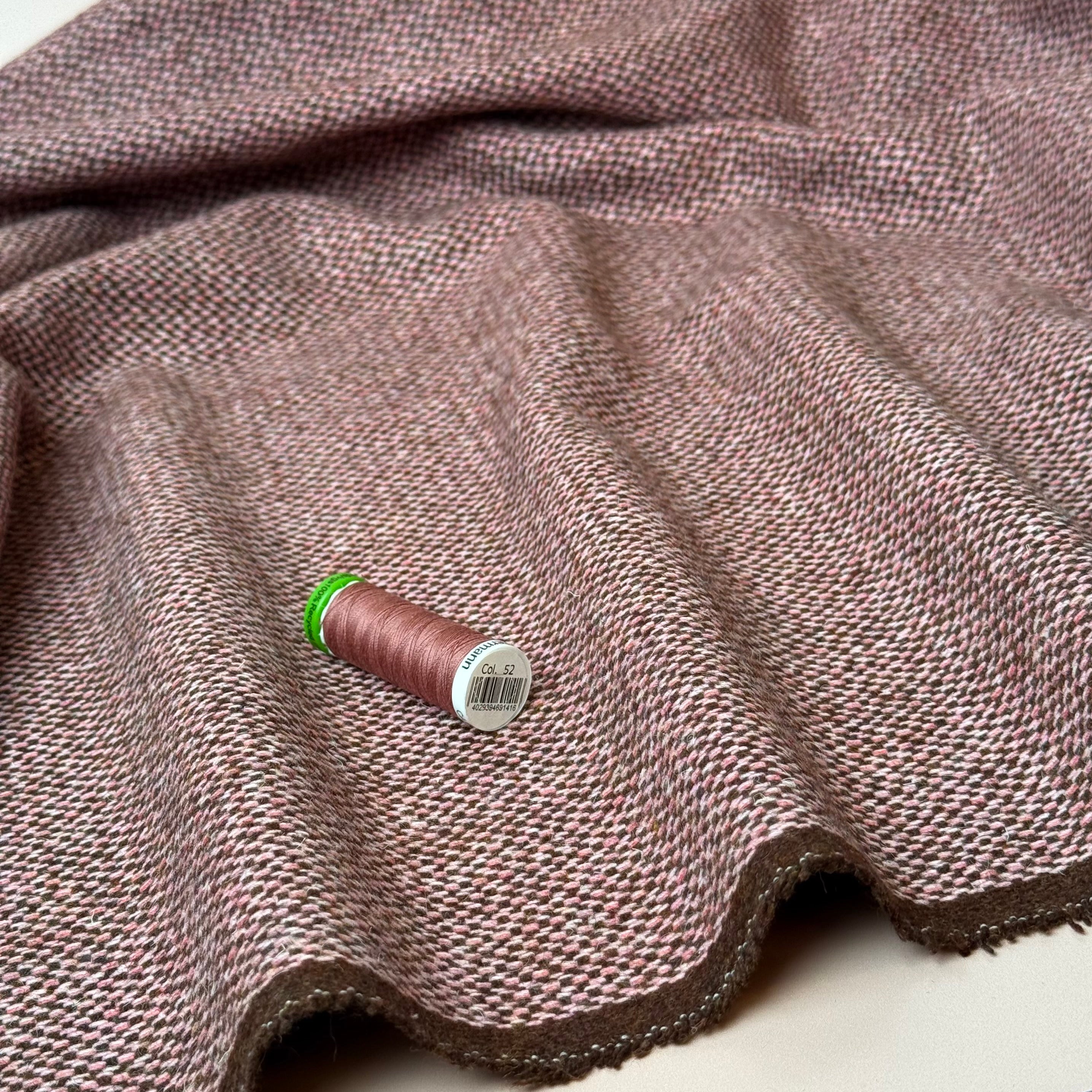 Pink and Brown Tweed Woven Wool Blend Coating
