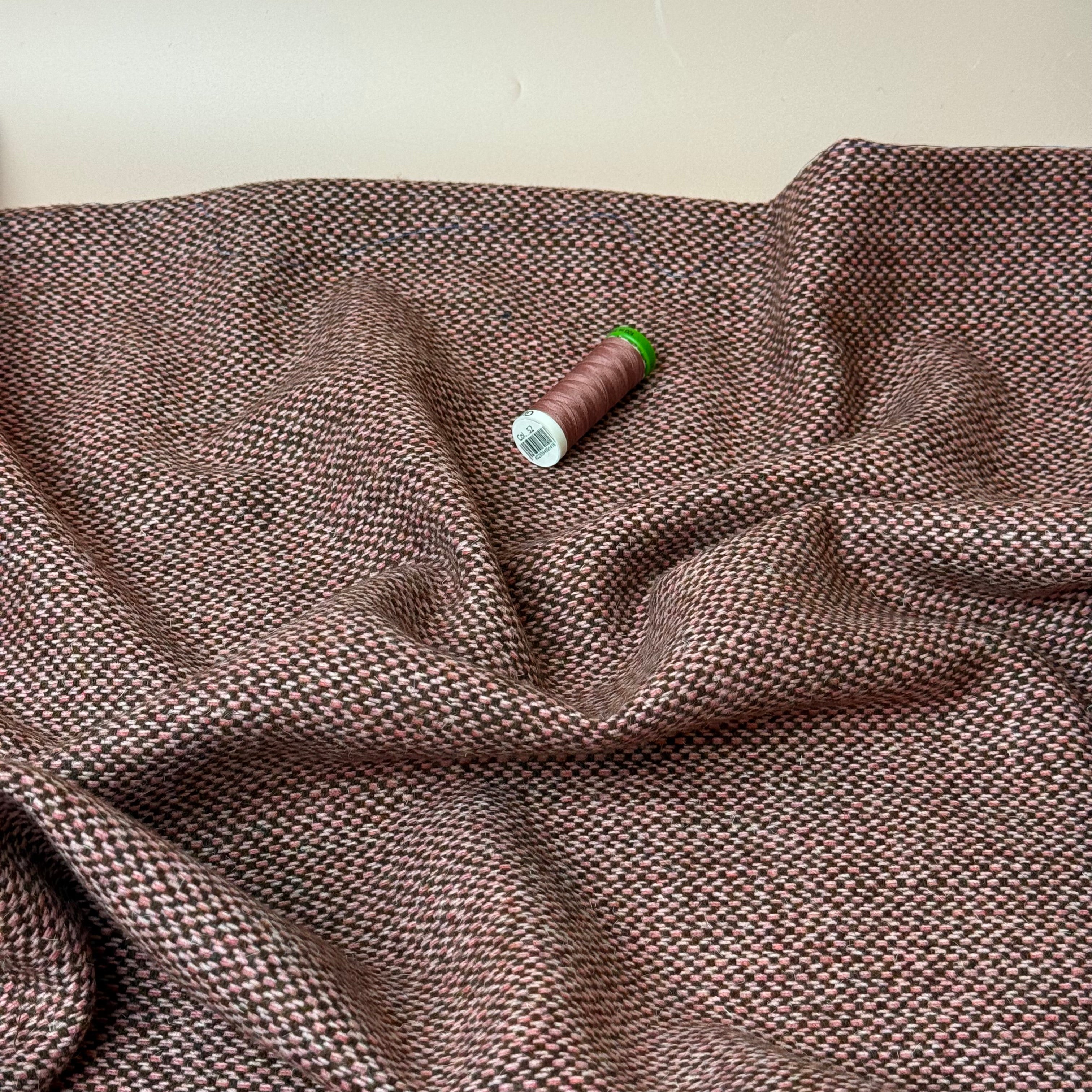 Pink and Brown Tweed Woven Wool Blend Coating