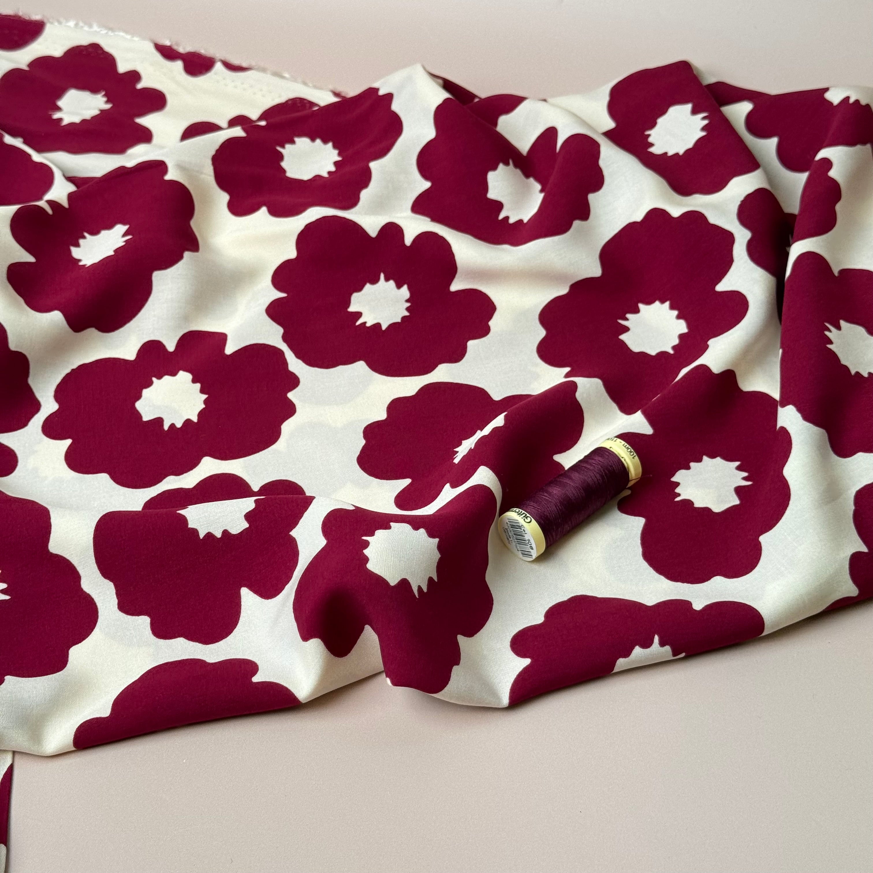 Graphic Flowers Magenta Viscose Poplin Fabric