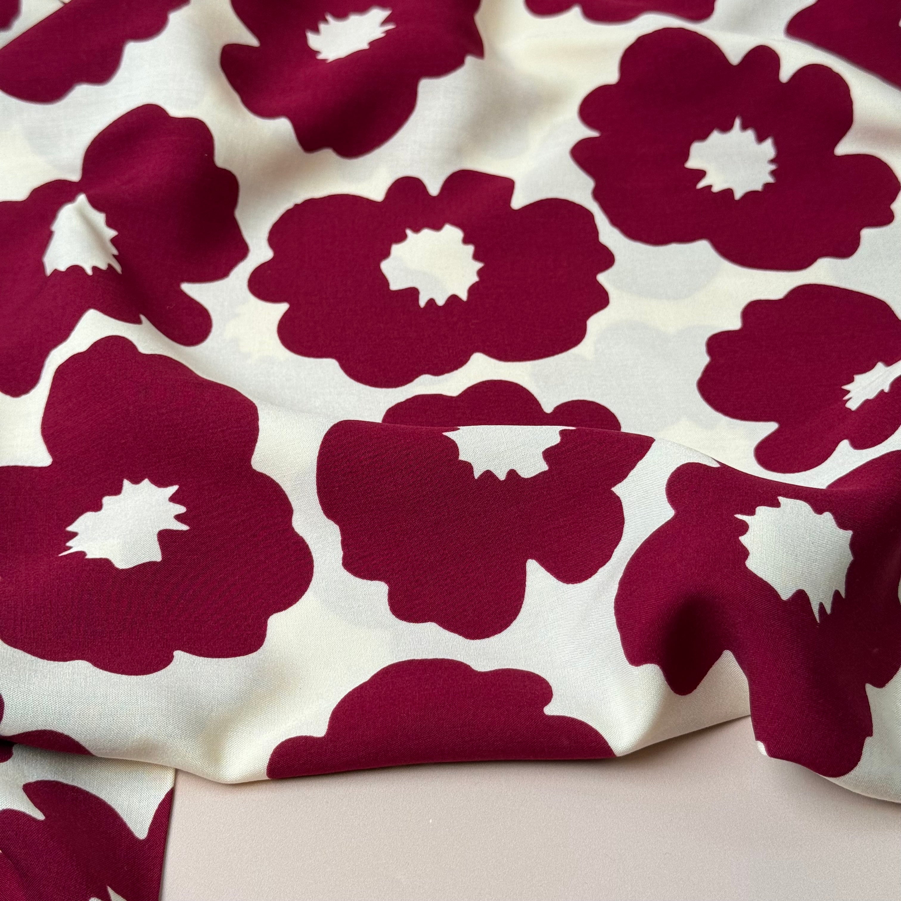 Graphic Flowers Magenta Viscose Poplin Fabric