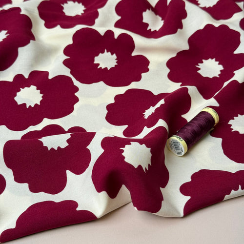 Graphic Flowers Magenta Viscose Poplin Fabric