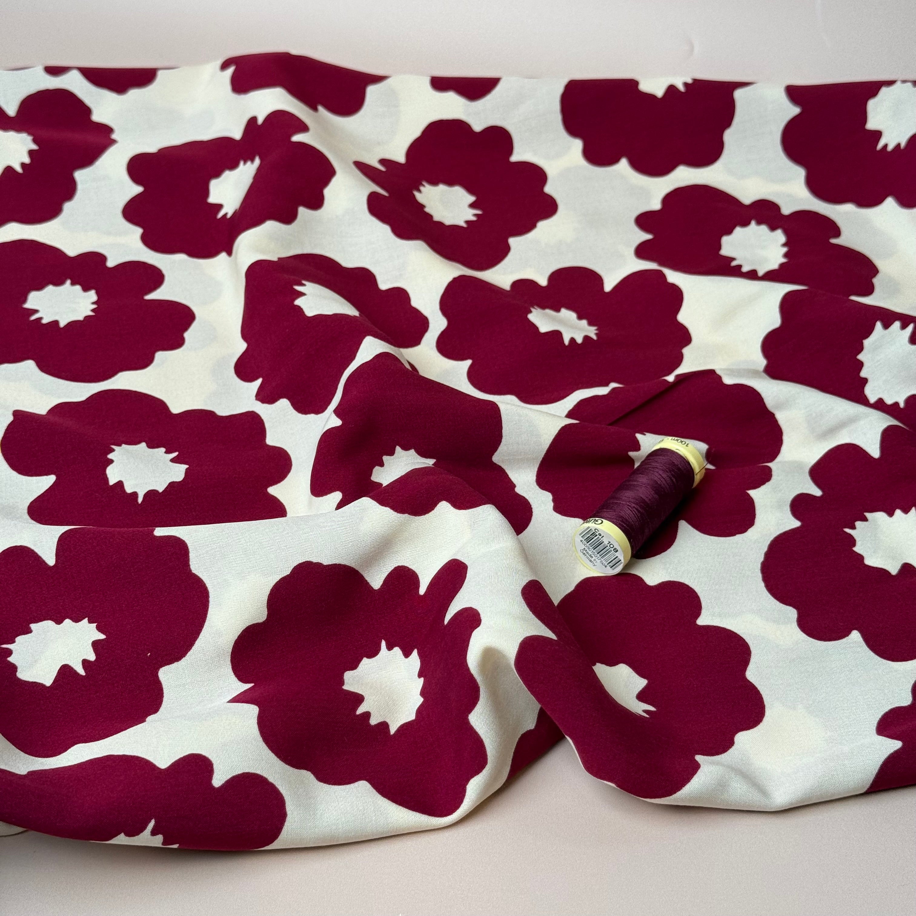 Graphic Flowers Magenta Viscose Poplin Fabric