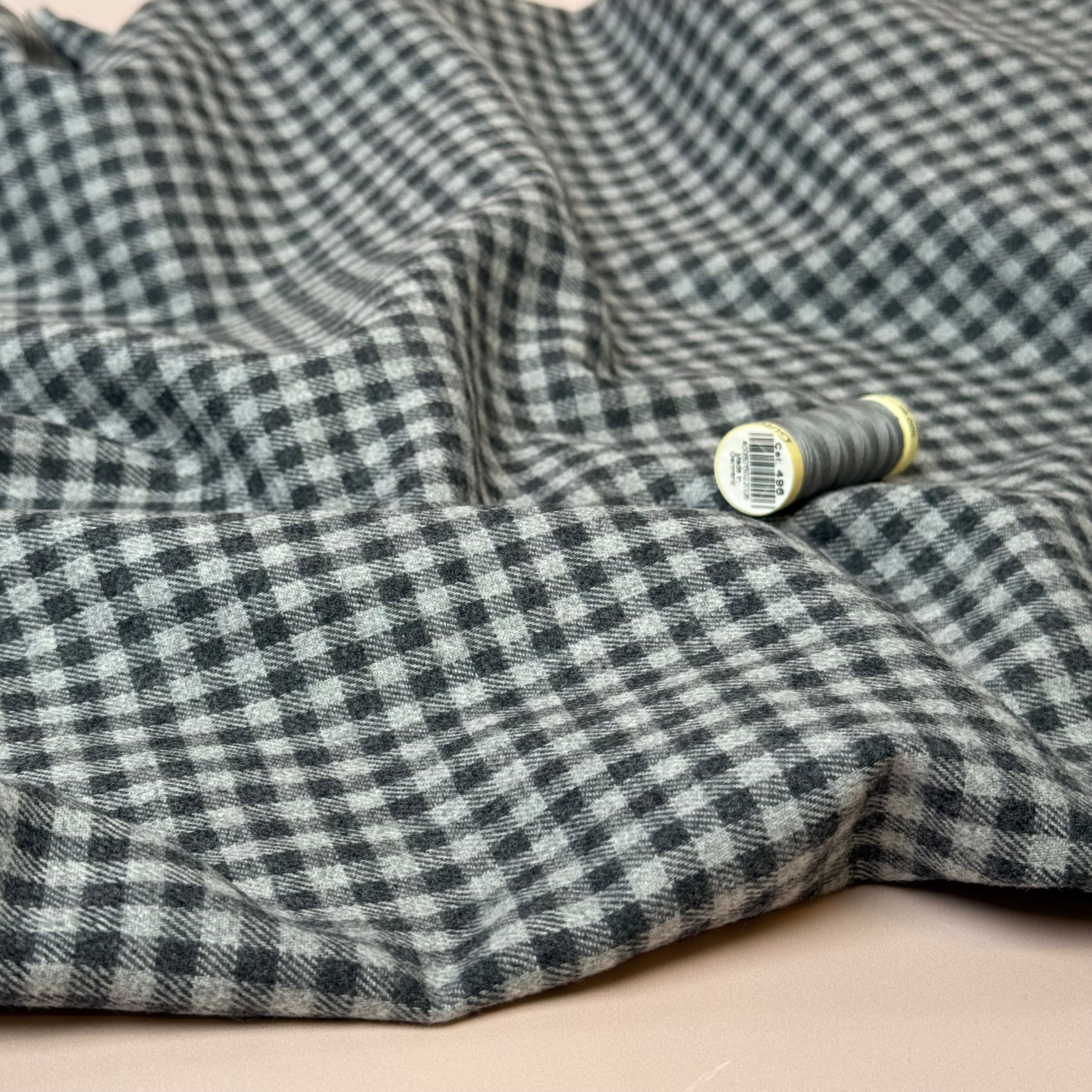 Yarn Dyed Mini Grey Gingham Cotton Flannel