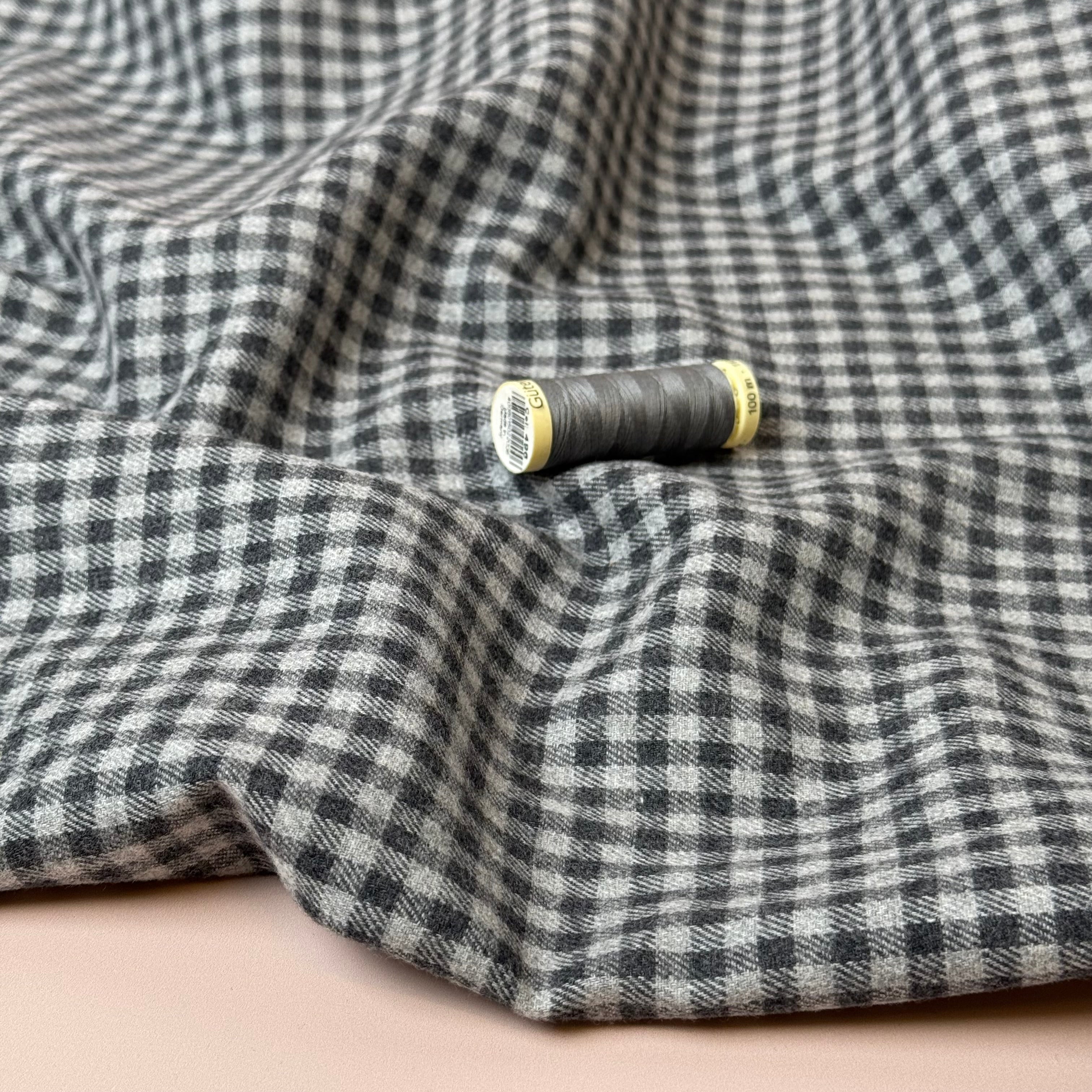 Yarn Dyed Mini Grey Gingham Cotton Flannel