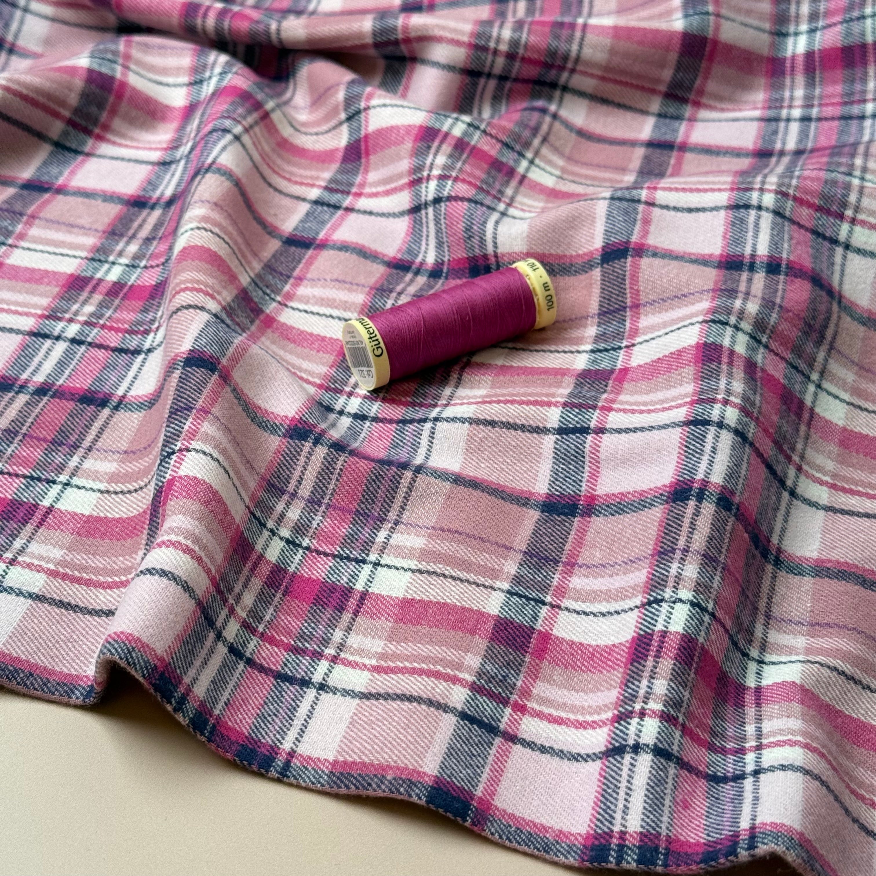 REMNANT 0.35 Metre - Plaid Pink Brushed Cotton Flannel