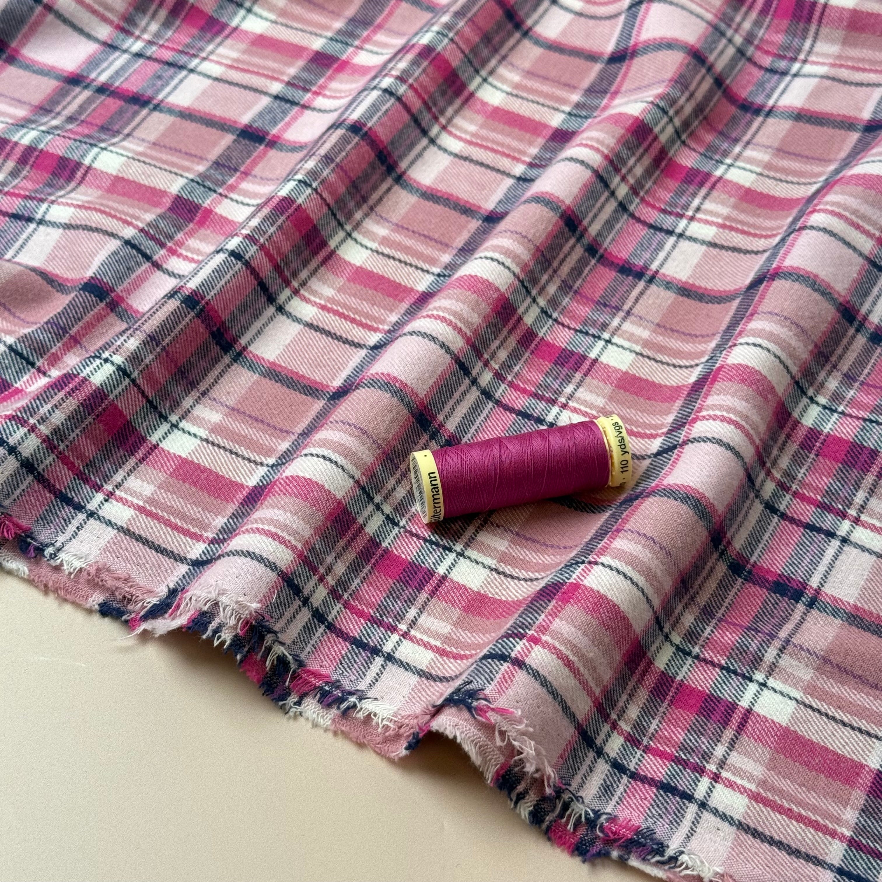 REMNANT 0.35 Metre - Plaid Pink Brushed Cotton Flannel