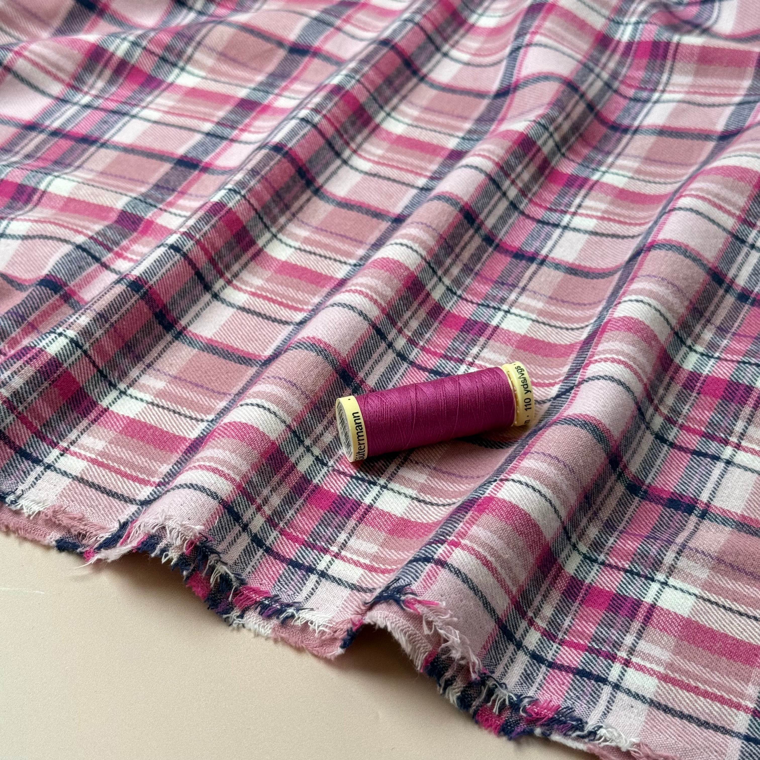 REMNANT 0.35 Metre - Plaid Pink Brushed Cotton Flannel