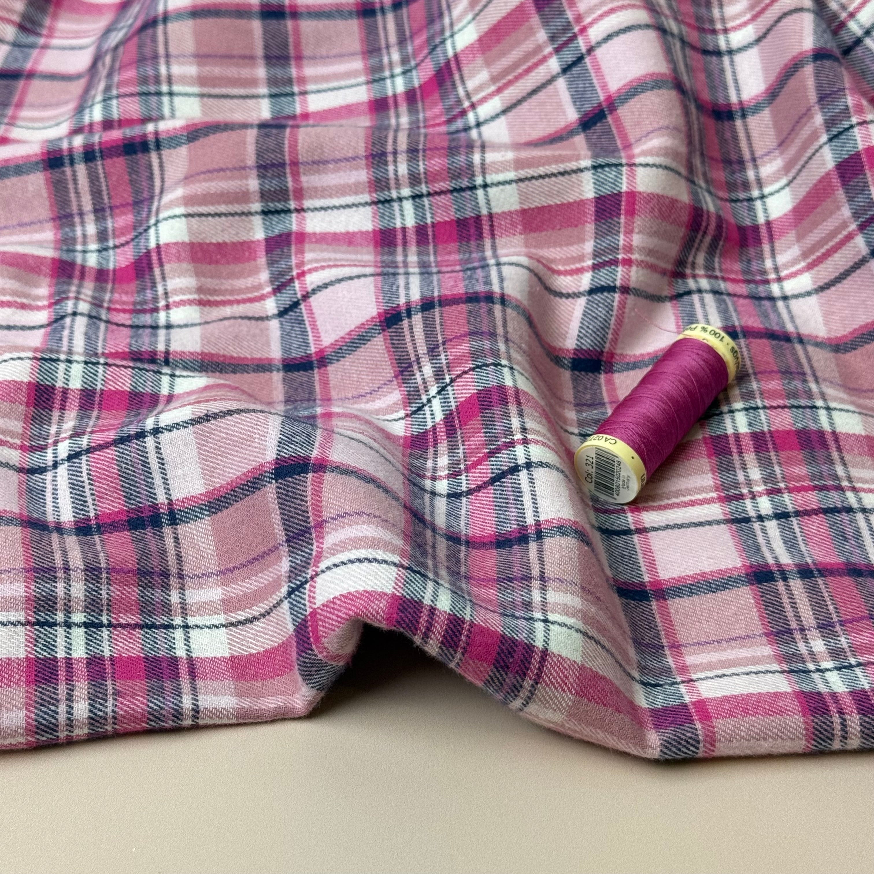 REMNANT 0.35 Metre - Plaid Pink Brushed Cotton Flannel