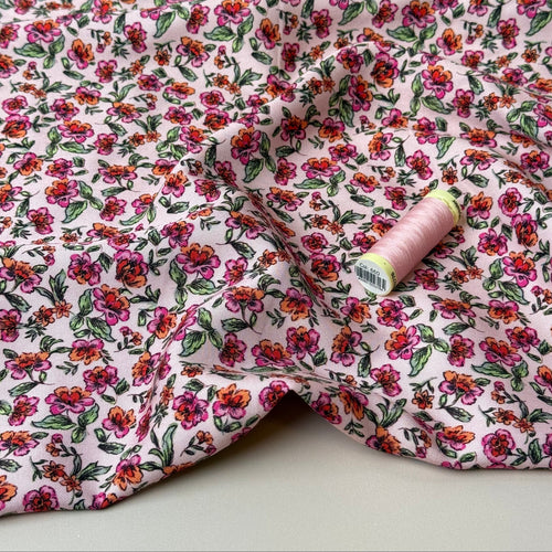 Floral Pink Carnations Viscose Satin Twill Fabric