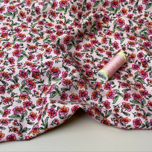Floral Pink Carnations Viscose Satin Twill Fabric