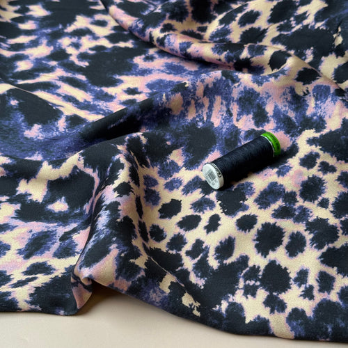Indigo Animal Print Viscose Sateen Fabric