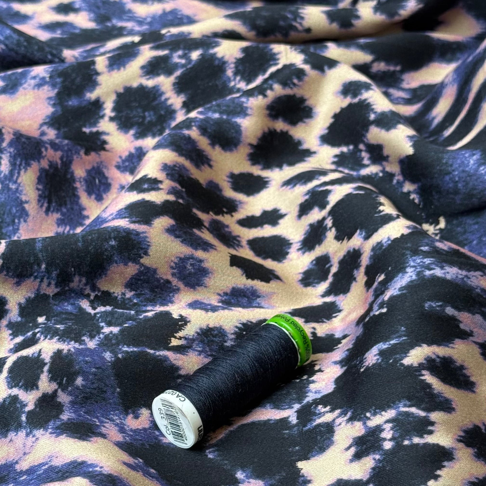 Indigo Animal Print Viscose Sateen Fabric