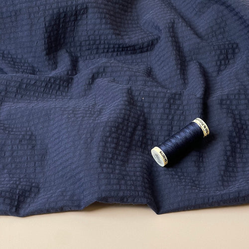 Navy Cotton Jacquard Seersucker Fabric