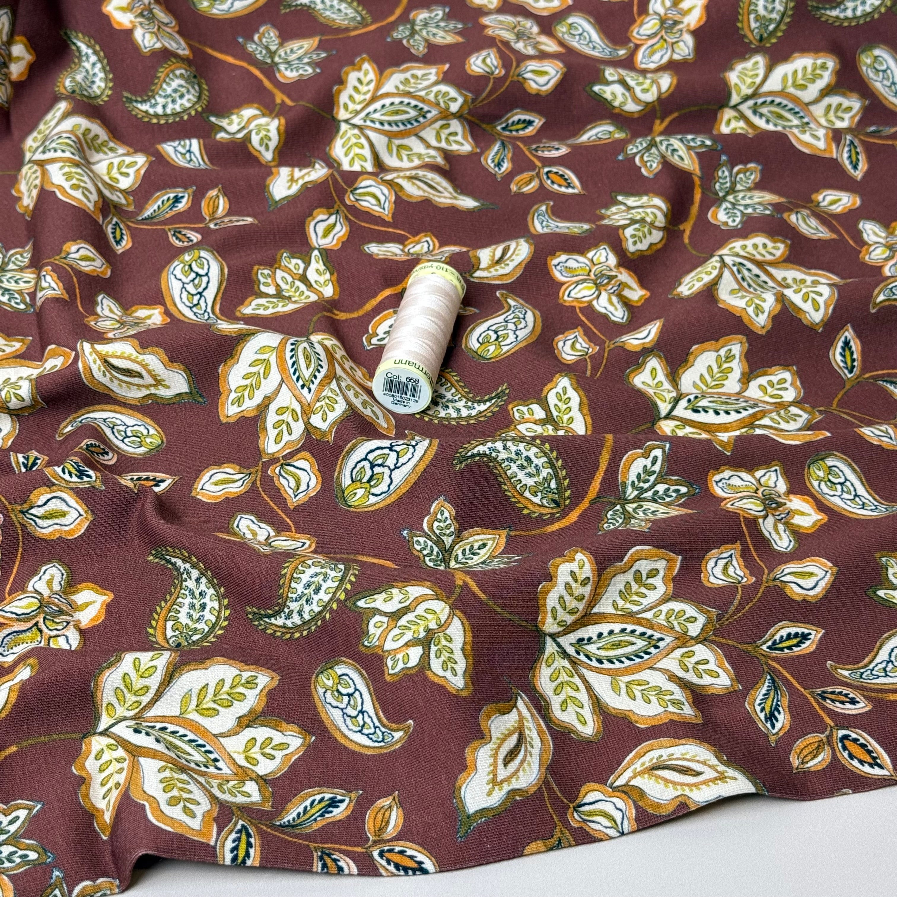 Danish Design - Brown Paisley Flowers Cotton Jersey