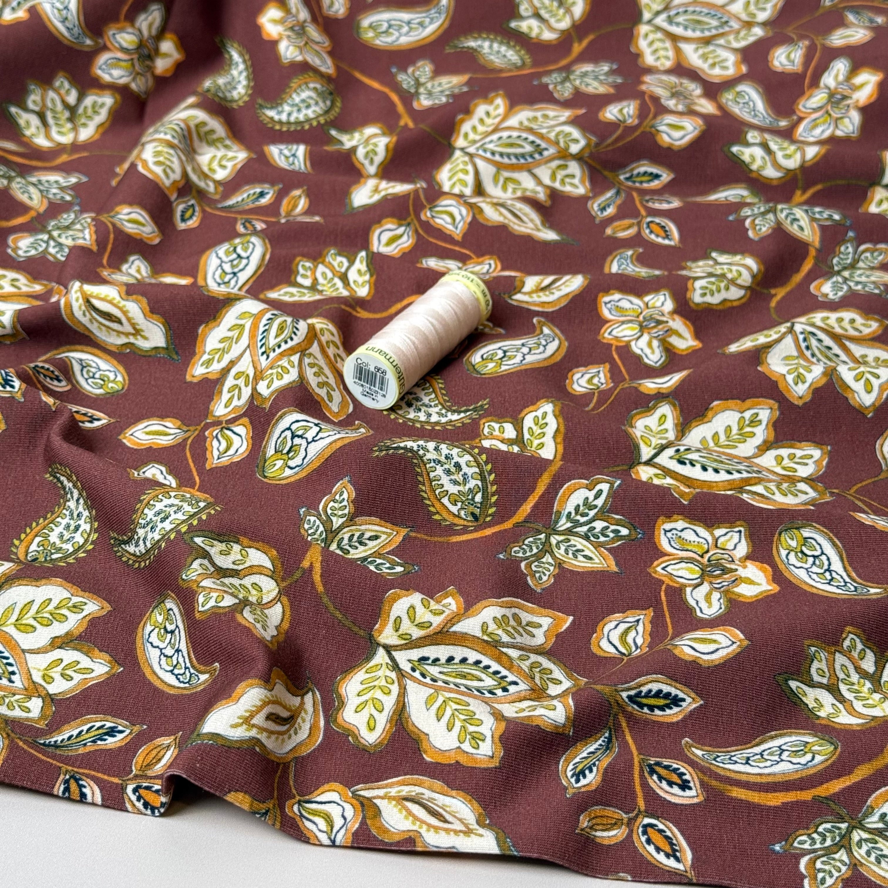 Danish Design - Brown Paisley Flowers Cotton Jersey