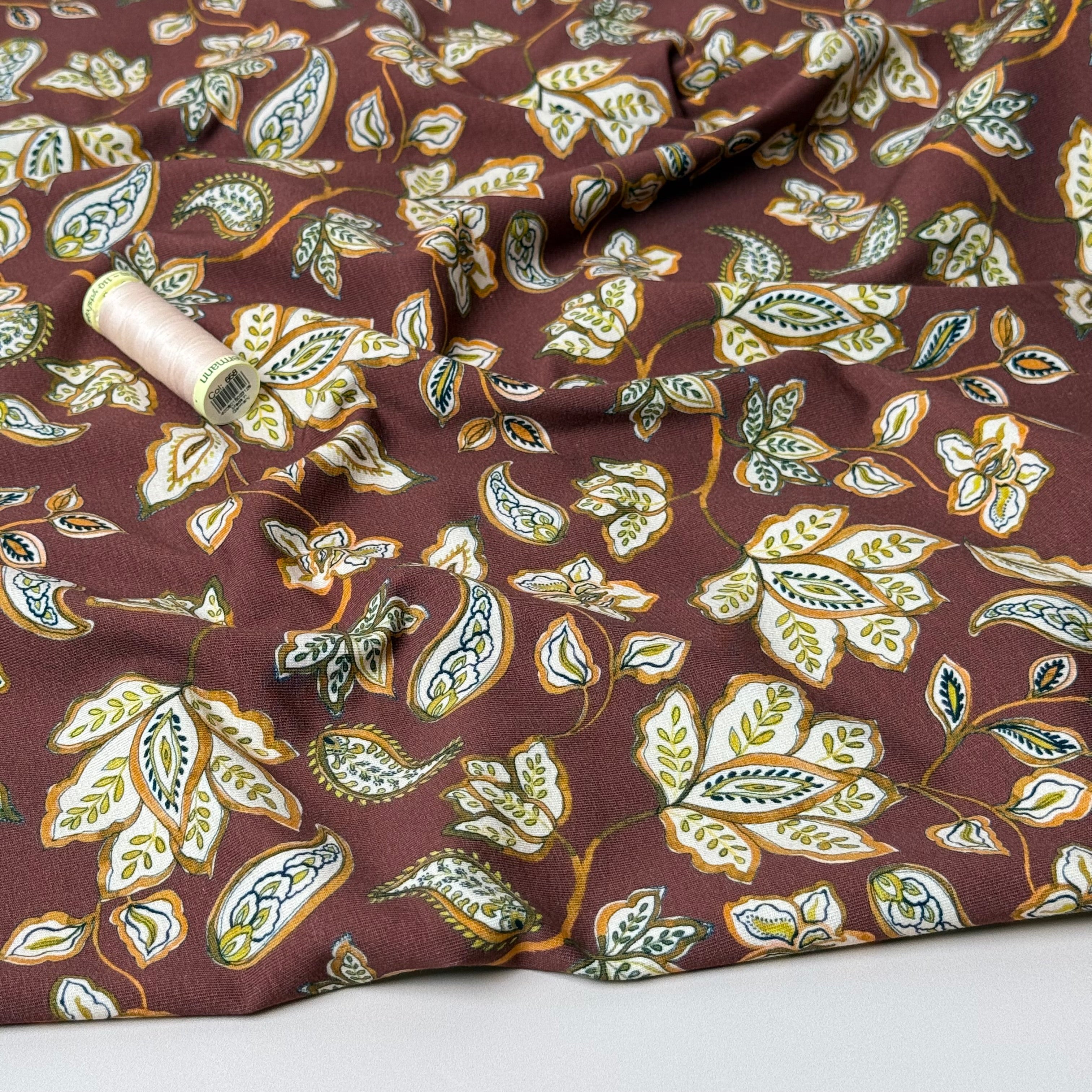 Danish Design - Brown Paisley Flowers Cotton Jersey