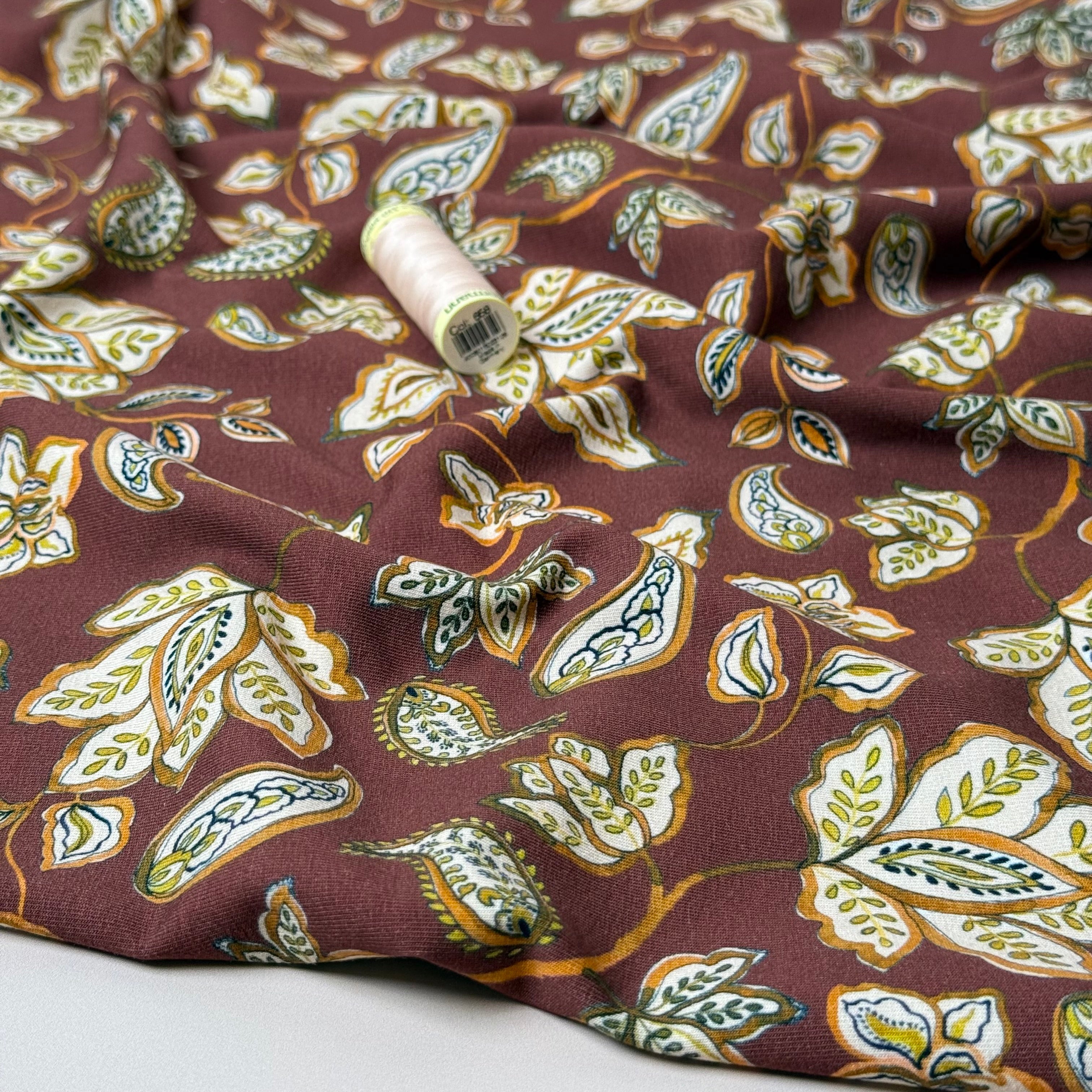 Danish Design - Brown Paisley Flowers Cotton Jersey