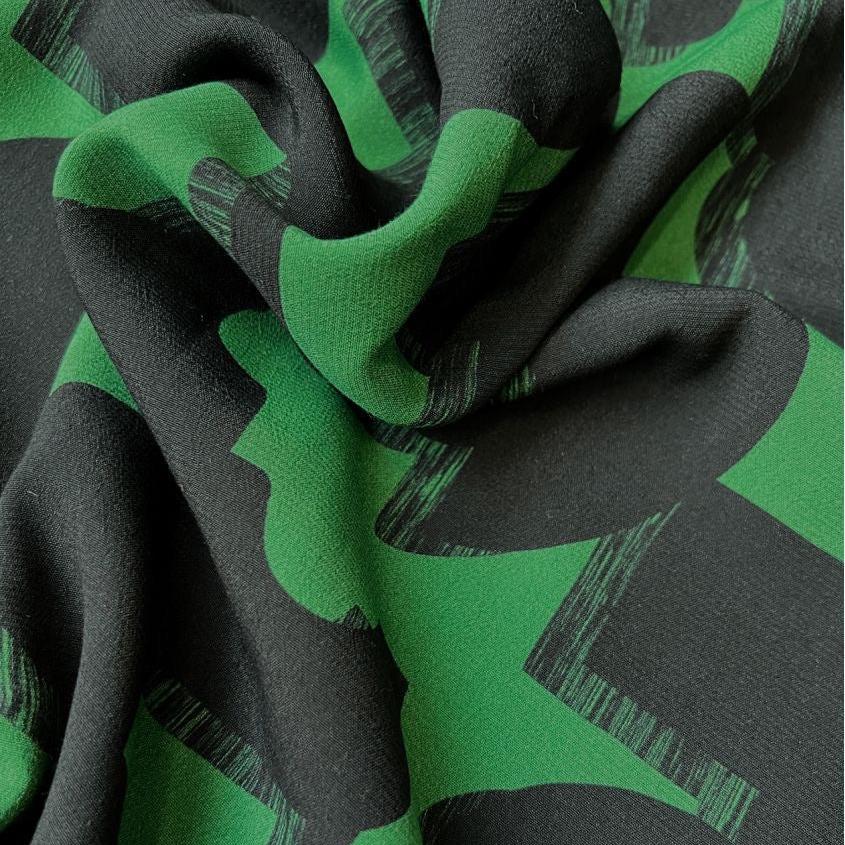 Cousette - Geo Green Viscose Crepe Fabric