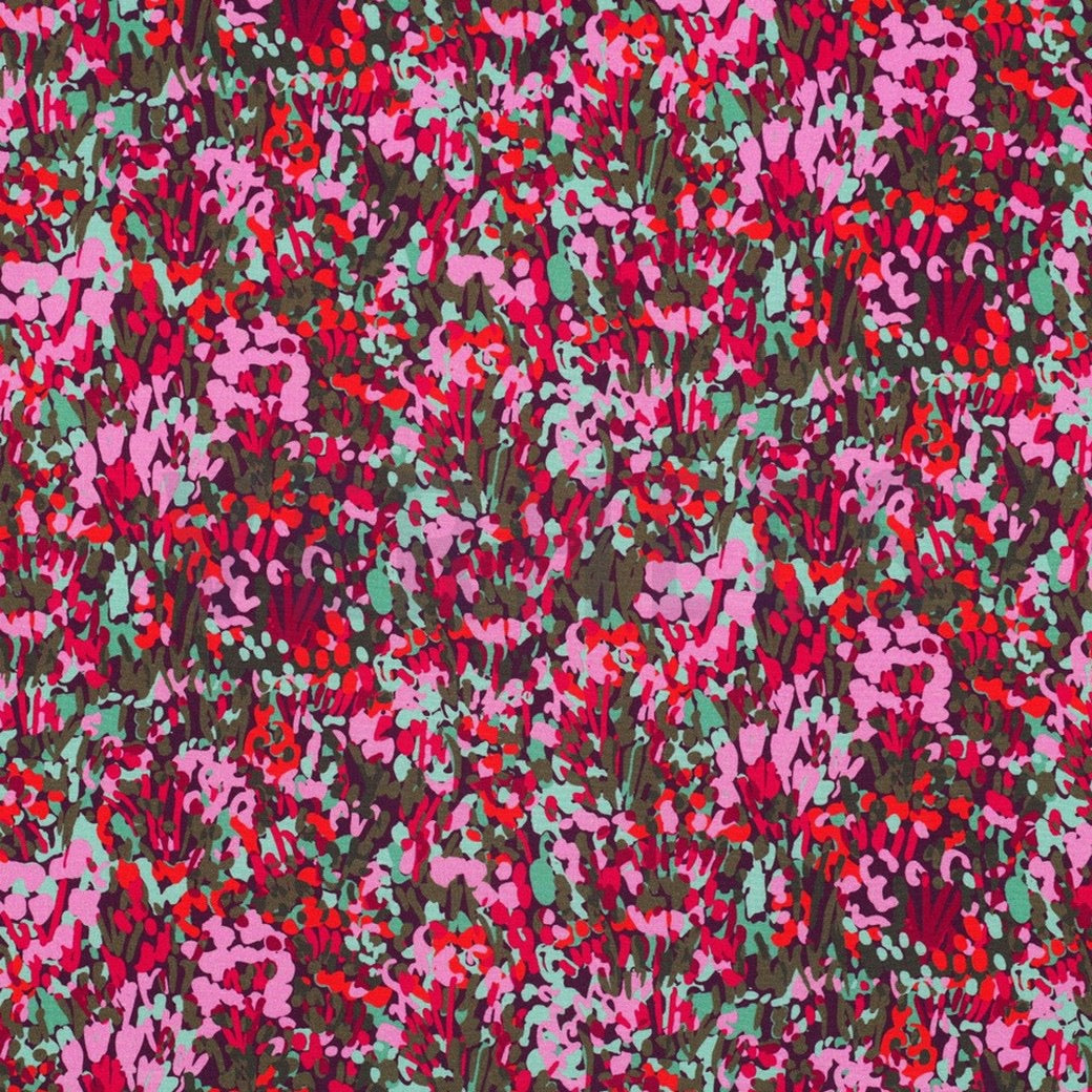 Nerida Hansen -Colourful Garden on Plum Viscose with LENZING™ ECOVERO™ fibres