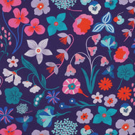 Meadow Flowers on Dark Purple Cotton Poplin Fabric