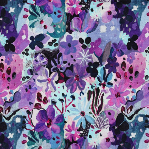 REMNANT 0.27 Metre - Nerida Hansen - Settle Petal Purple Cotton French Terry