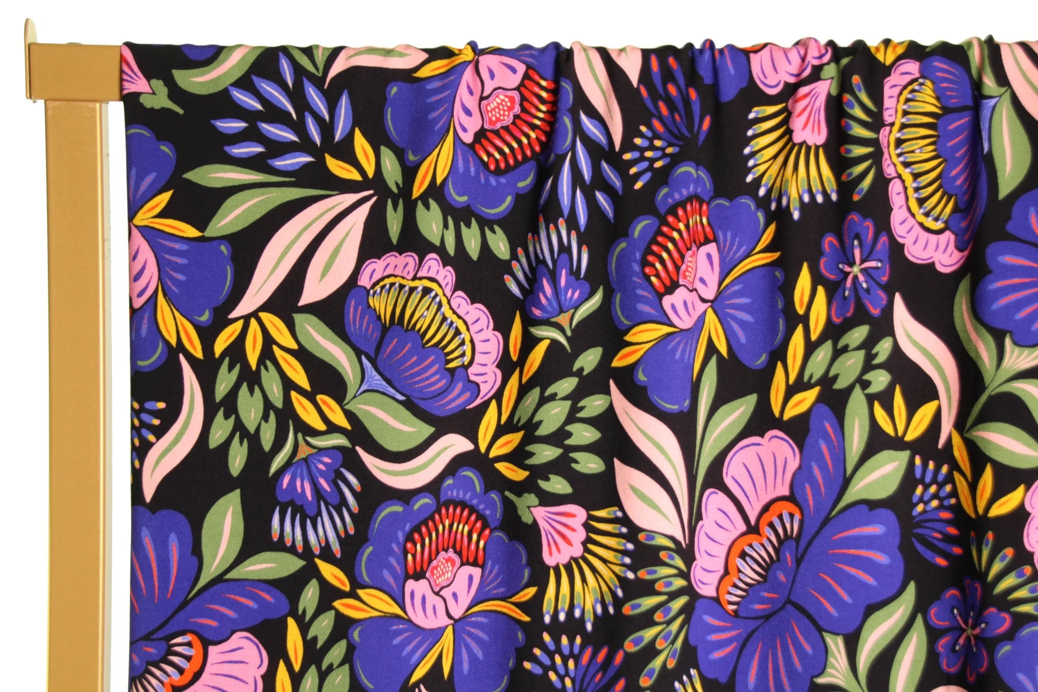 REMNANT 2.7 Metres - Atelier Jupe - Black Viscose with Bright Purple Flowers Fabric