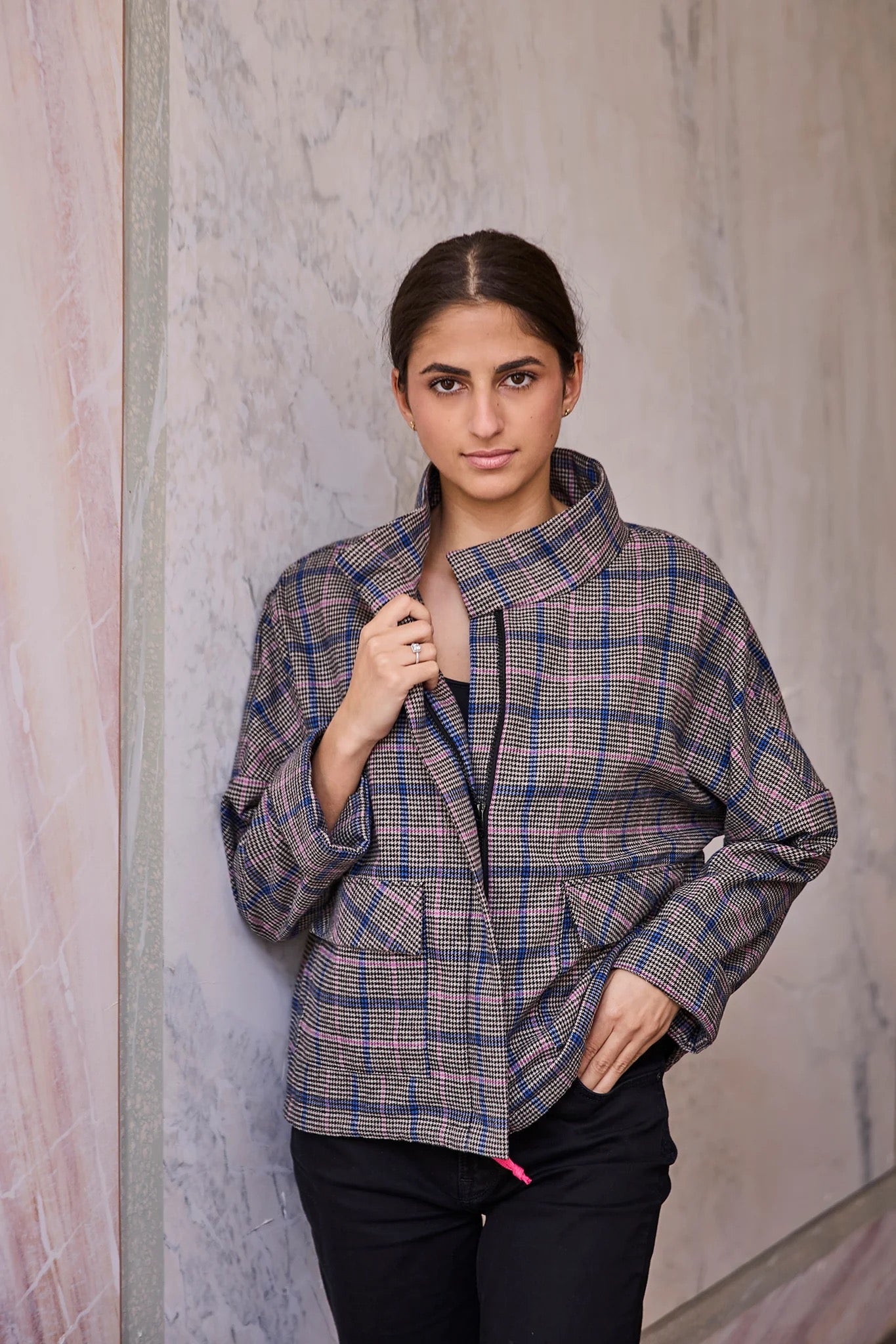 Atelier Jupe - Dark Checked Cotton Mix Fabric