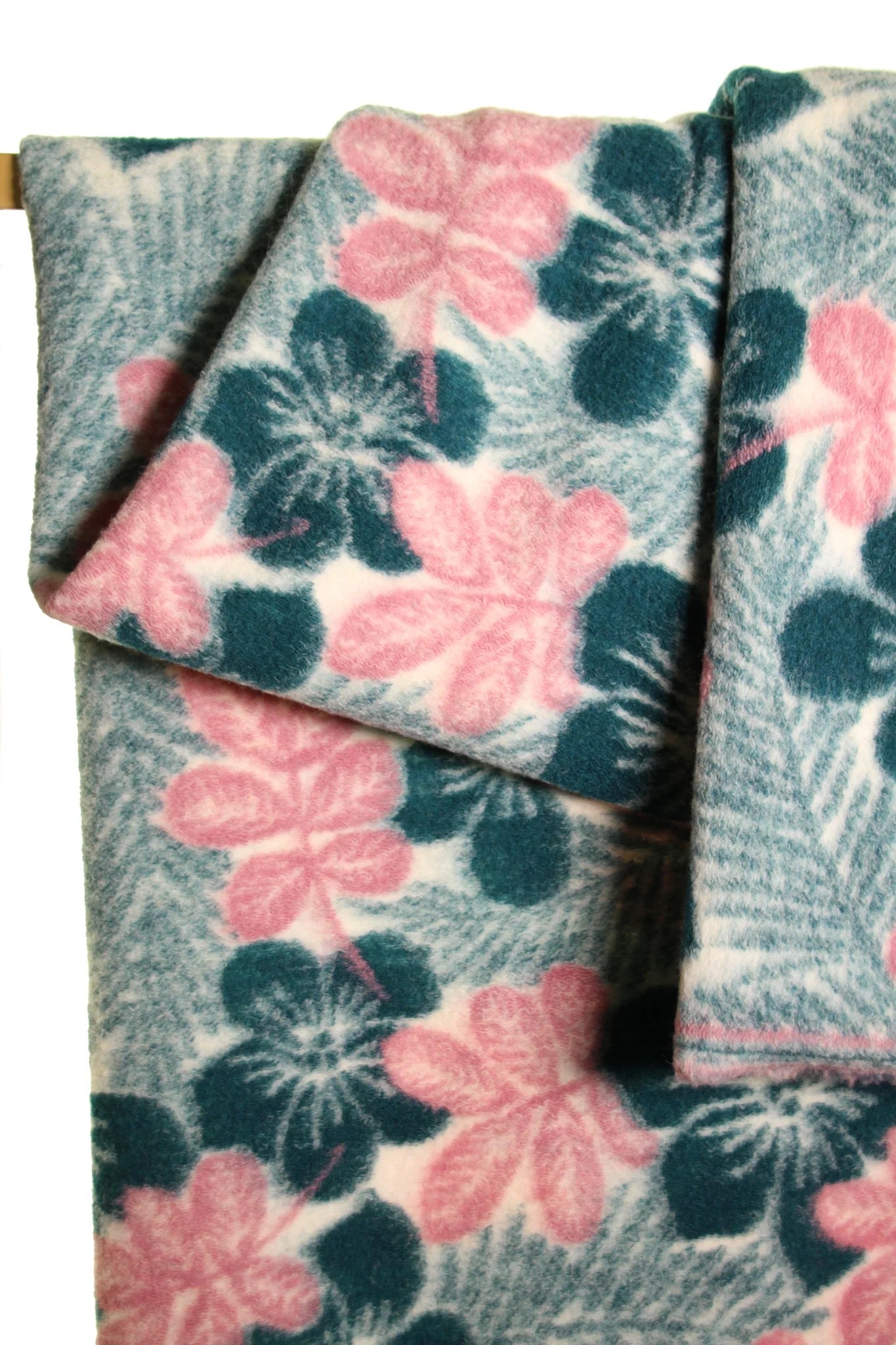 Atelier Jupe - Green and Pink Flower Wool Teddy Coating Fabric