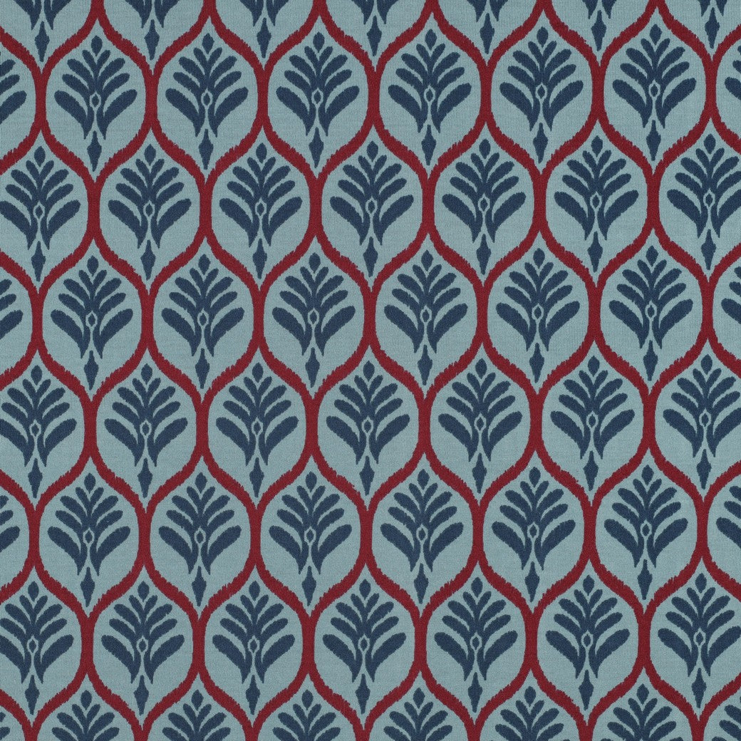 Leaf Stamps in Blue Cotton Jersey Fabric