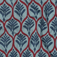 Leaf Stamps in Blue Cotton Jersey Fabric
