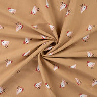 Chicken on Beige Cotton Jersey Fabric