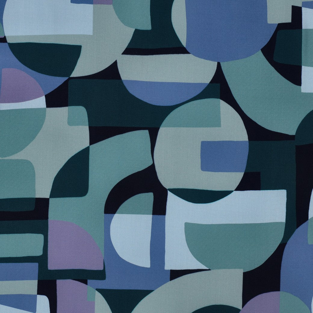 Abstract Shapes in Teal LENZING™ ECOVERO™ Viscose Fabric