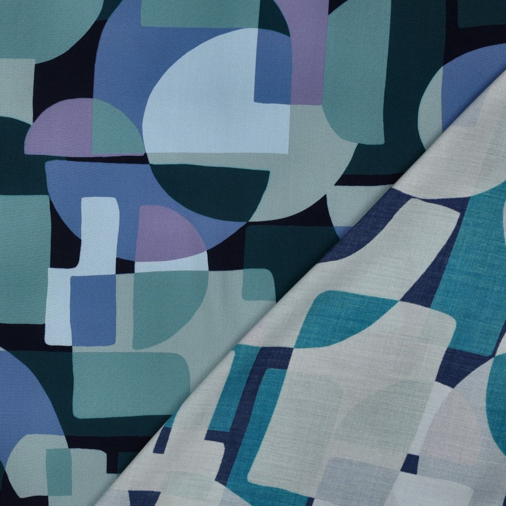 Abstract Shapes in Teal LENZING™ ECOVERO™ Viscose Fabric