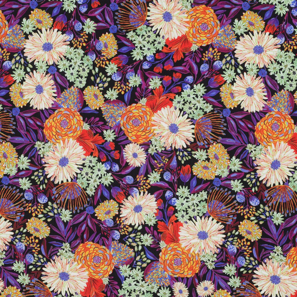 Sketched Flower Field LENZING™ ECOVERO™ Viscose Fabric