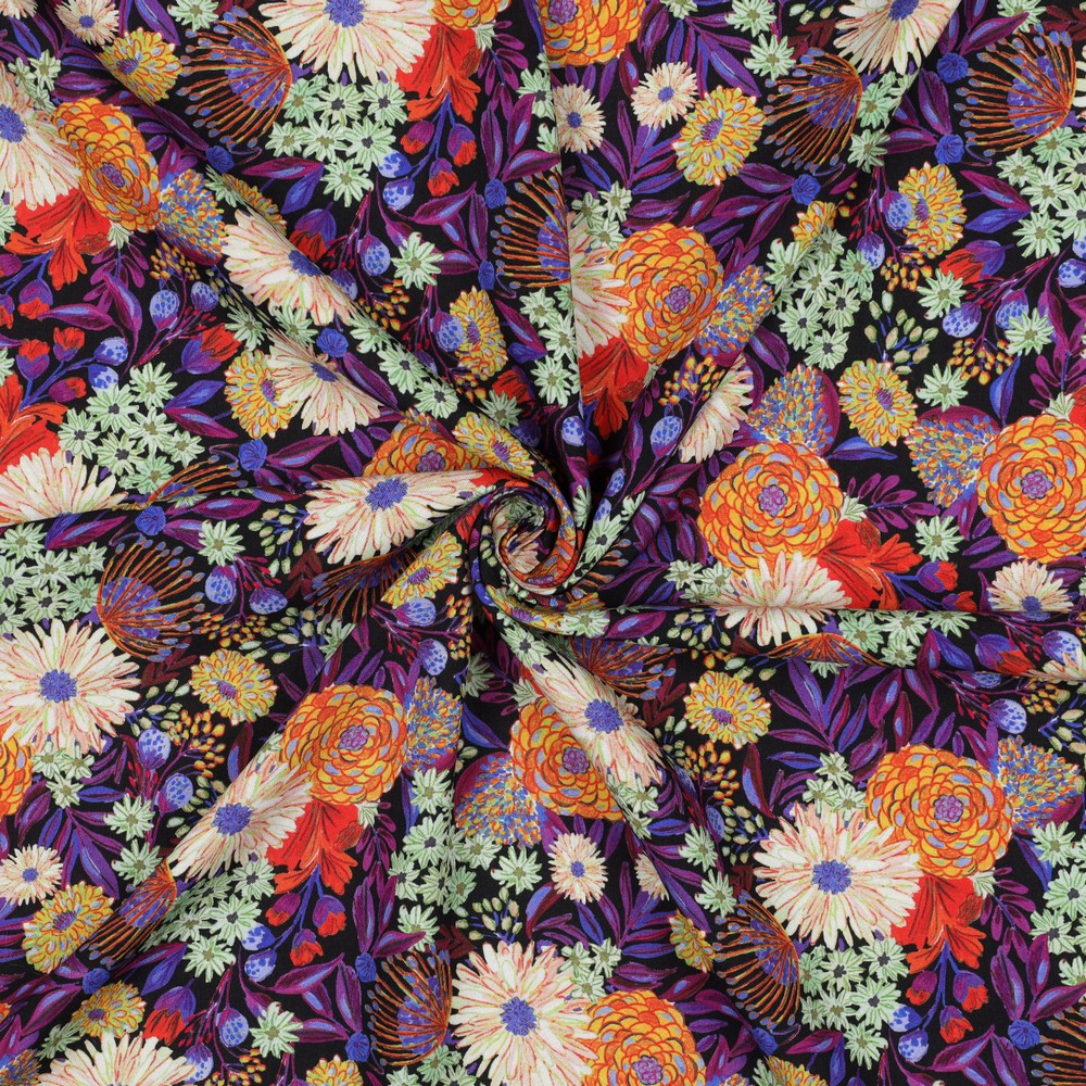 Sketched Flower Field LENZING™ ECOVERO™ Viscose Fabric