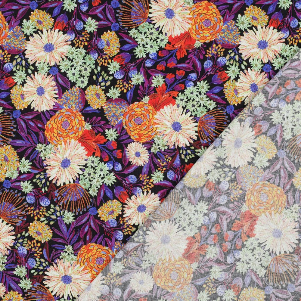 Sketched Flower Field LENZING™ ECOVERO™ Viscose Fabric