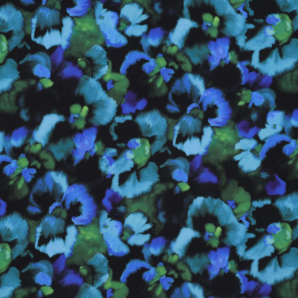 Watercolour Flowers on Black LENZING™ ECOVERO™ Viscose Fabric