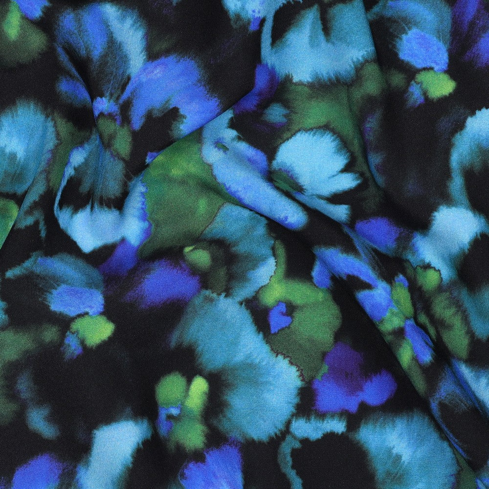 Watercolour Flowers on Black LENZING™ ECOVERO™ Viscose Fabric