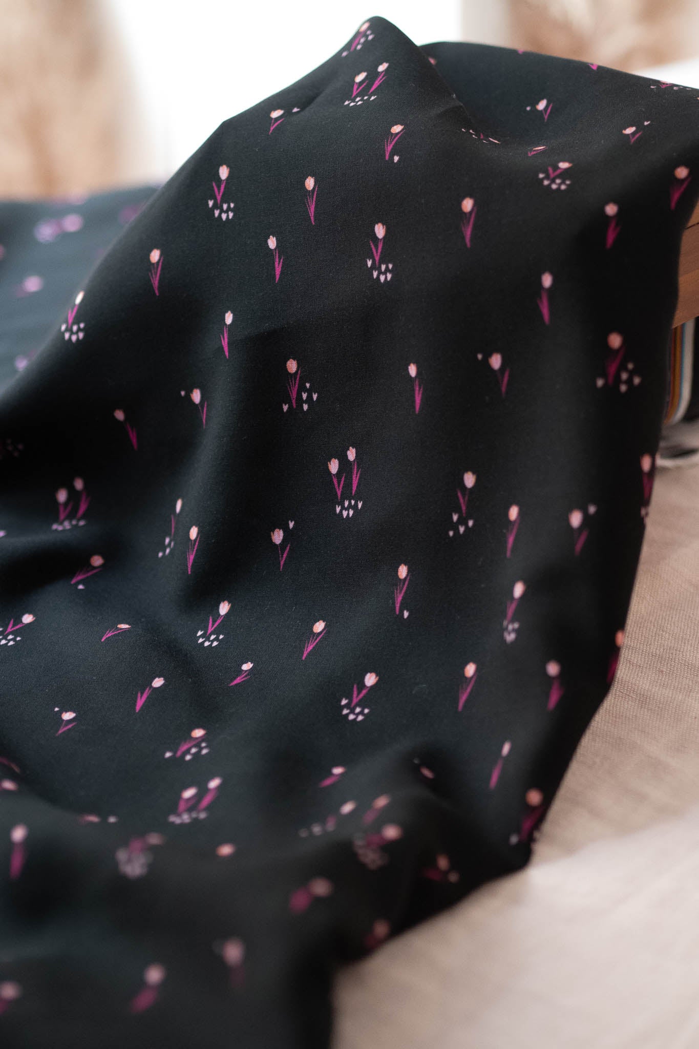 Lise Tailor - Bloom Everyday on Black Noir Viscose Fabric