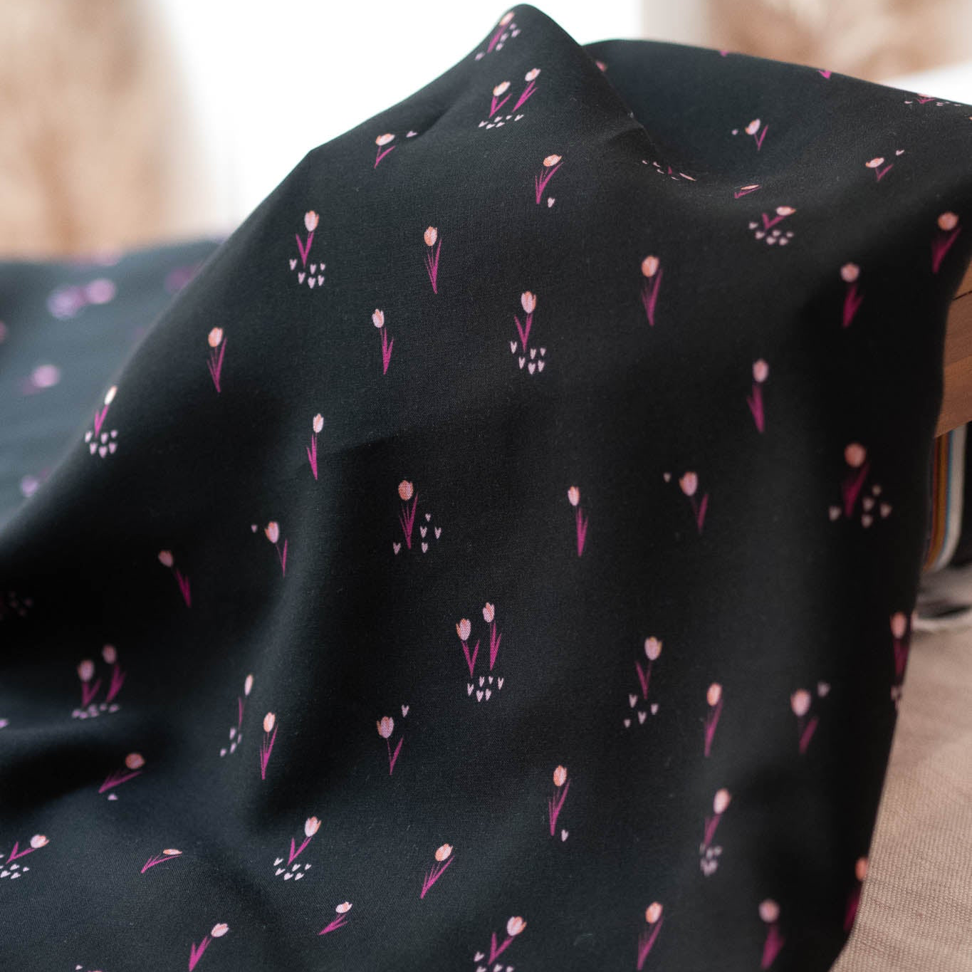 Lise Tailor - Bloom Everyday on Black Noir Viscose Fabric