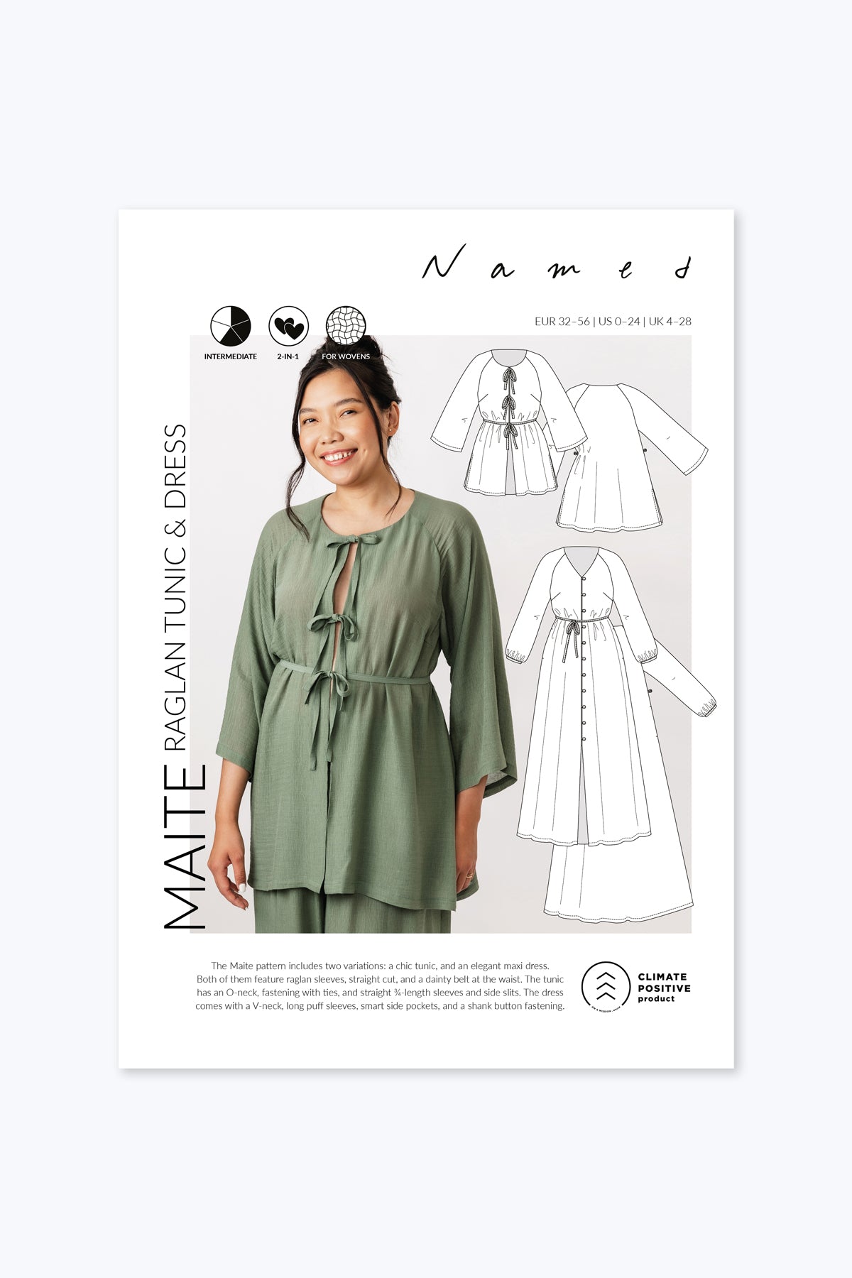 Named Clothing - MAITE Raglan Sleeve Tunic and Dress Sewing Pattern