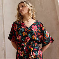 Atelier Jupe - Colourful Flowers on Black Viscose Fabric