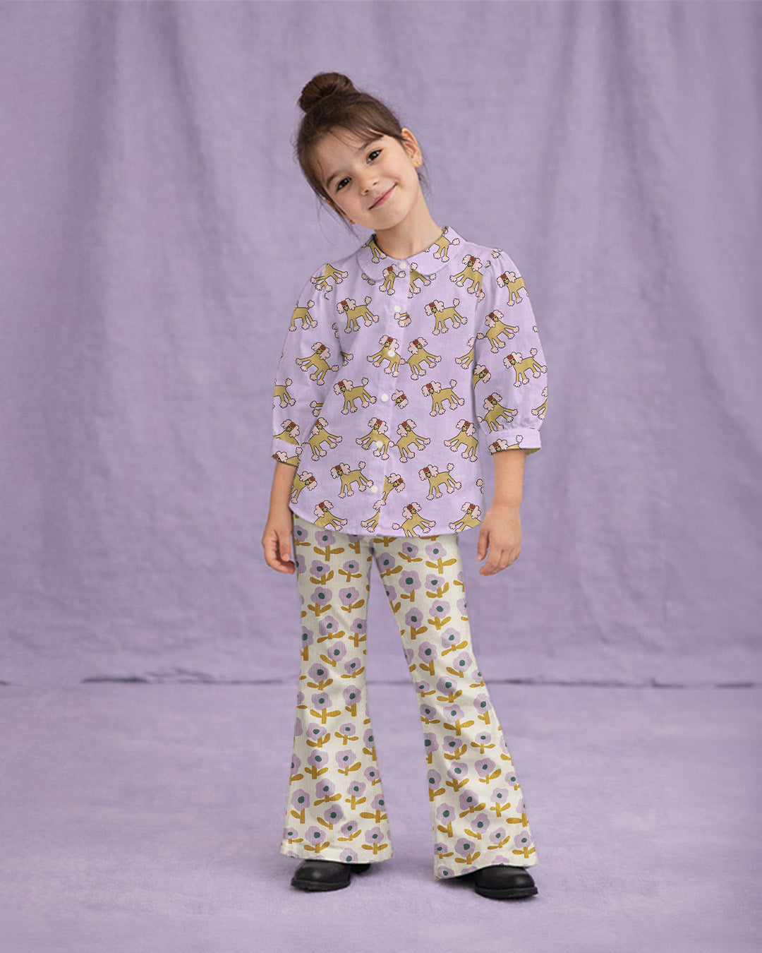 French Poodles Lilac GOTS Organic Natural Cotton