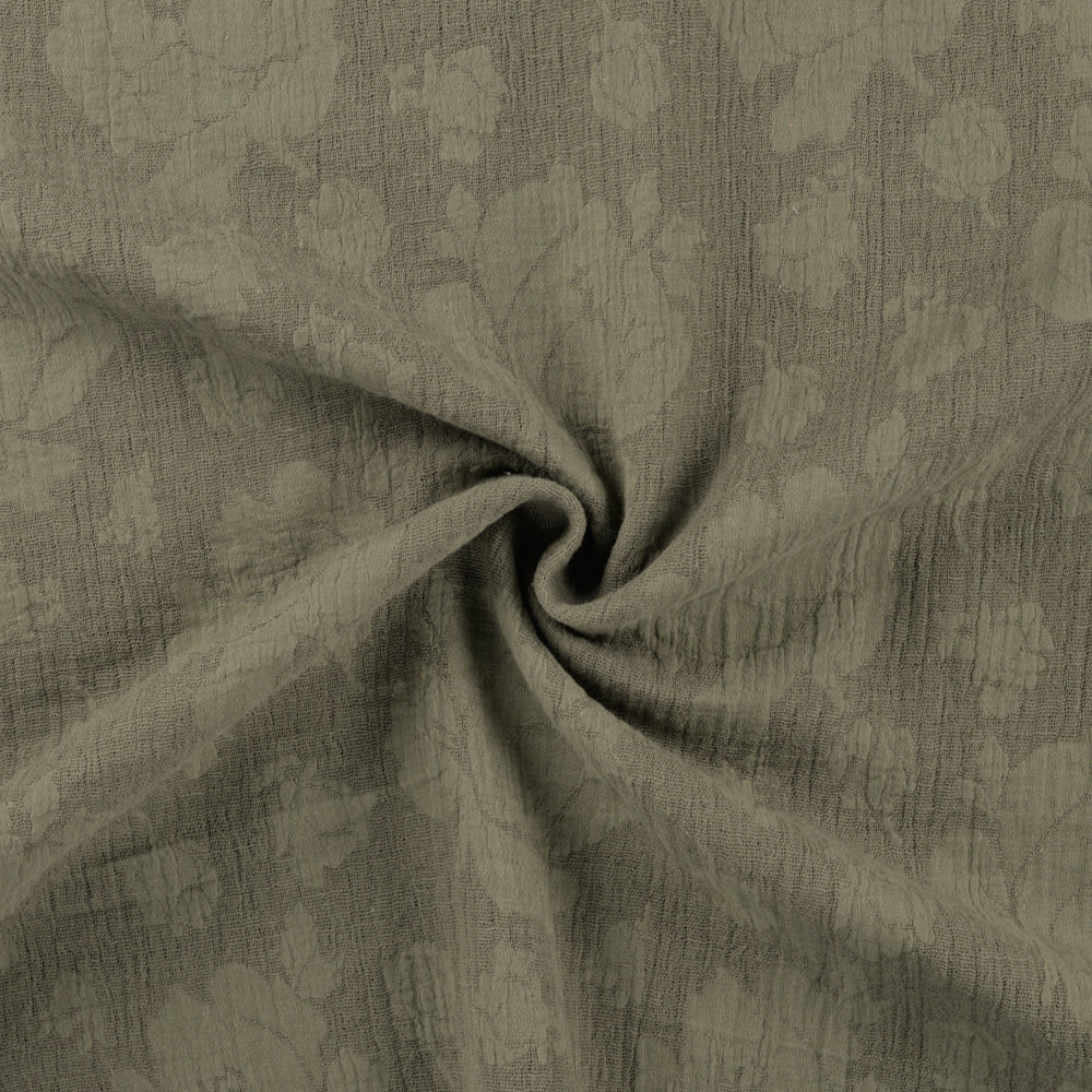 Peonies Khaki Cotton Linen Jacquard Fabric