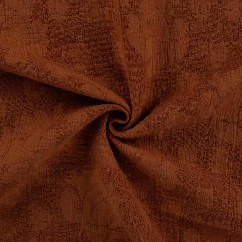 Peonies Copper Cotton Linen Jacquard Fabric