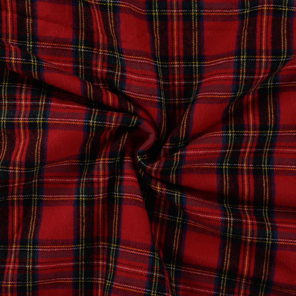 Red Plaid Check Brushed Cotton Flannel
