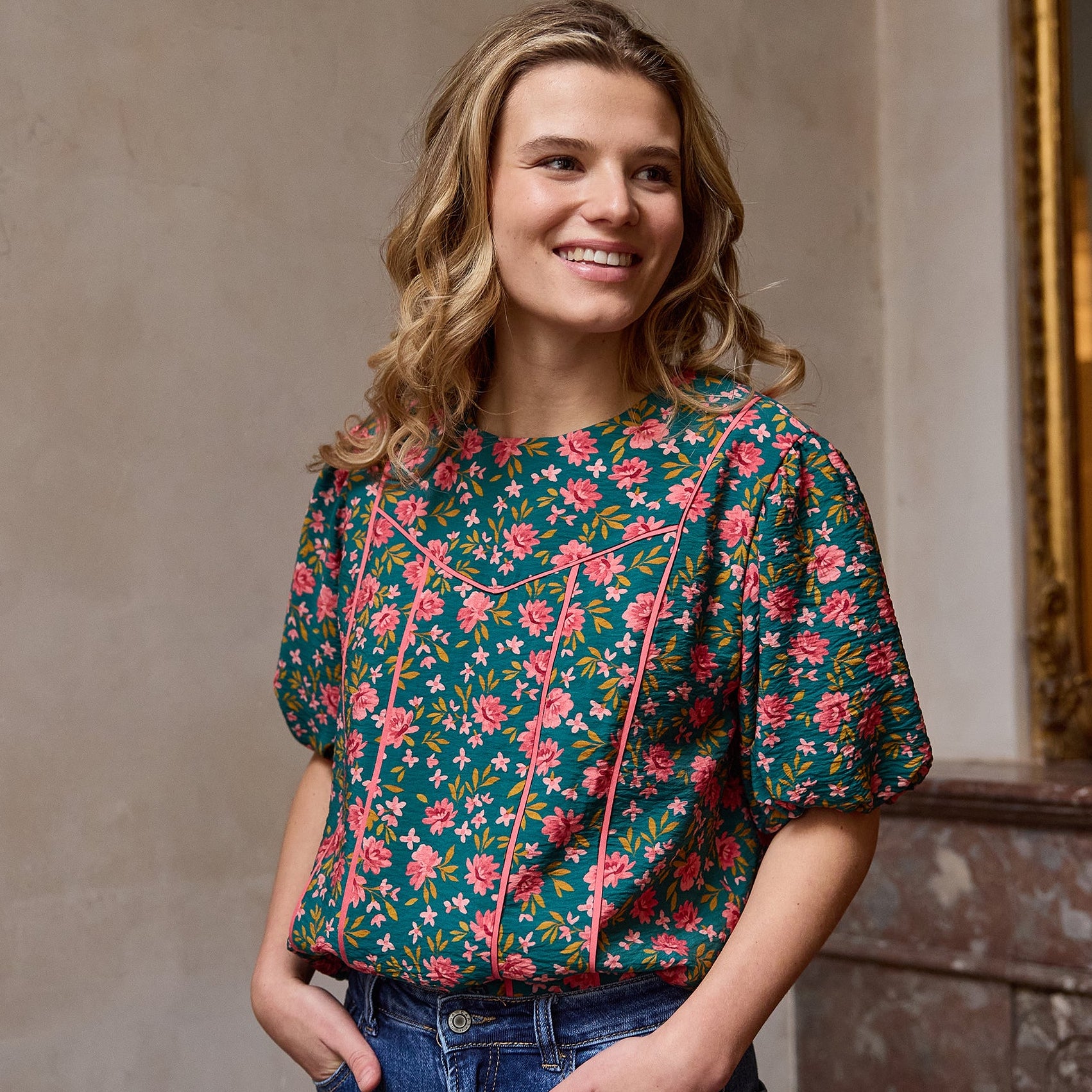 Atelier Jupe - Green Little Flowers Textured Viscose